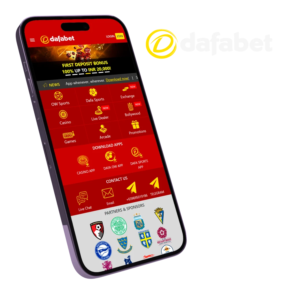 Dafabet app interface concept in a red and gold color scheme